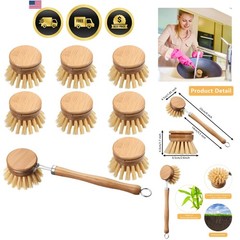 8 Pieces Dish Brush with Wood Handle, Natural Dish Scrubber Brush Set Include…