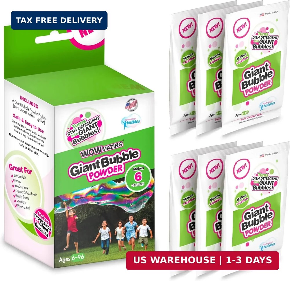 WOWmazing Big Bubble Refill Powder Mix (6 Packets) – Turns Dish Detergent into G