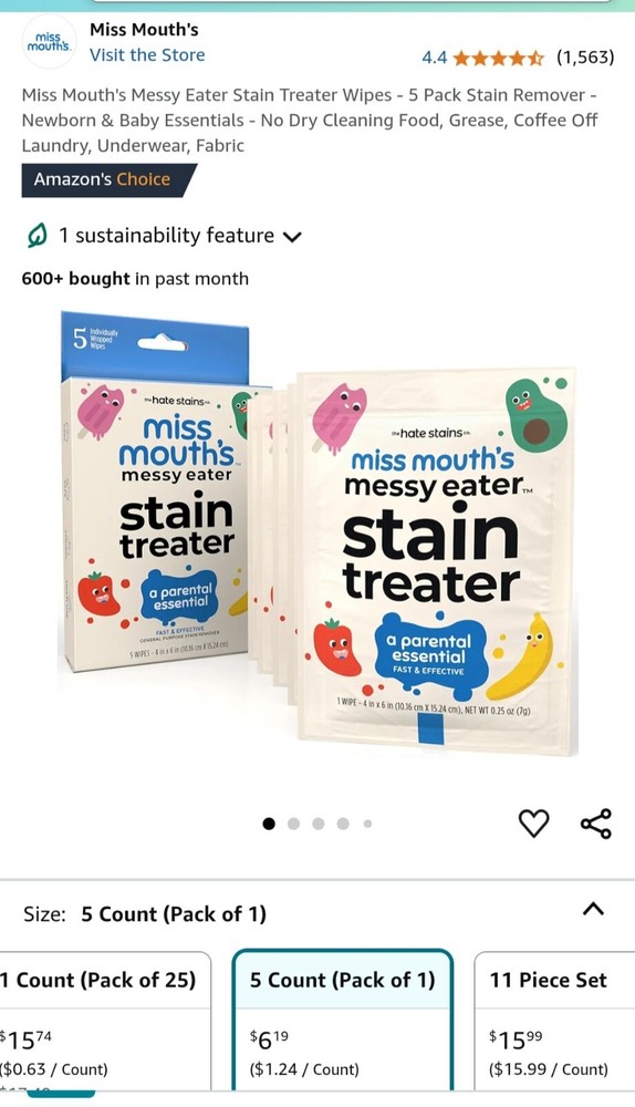 Miss Mouth’s Messy Eater Stain Treater Wipes – 5 Pack, Individually Wrapped
