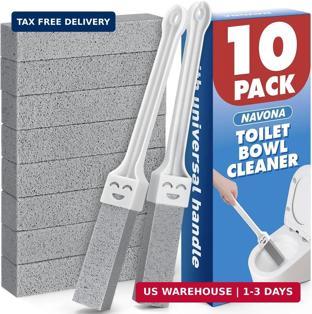 Navona 10 Pack Pumice Stone Toilet Bowl Cleaner with 2 Extra Long Handle,Pumice
