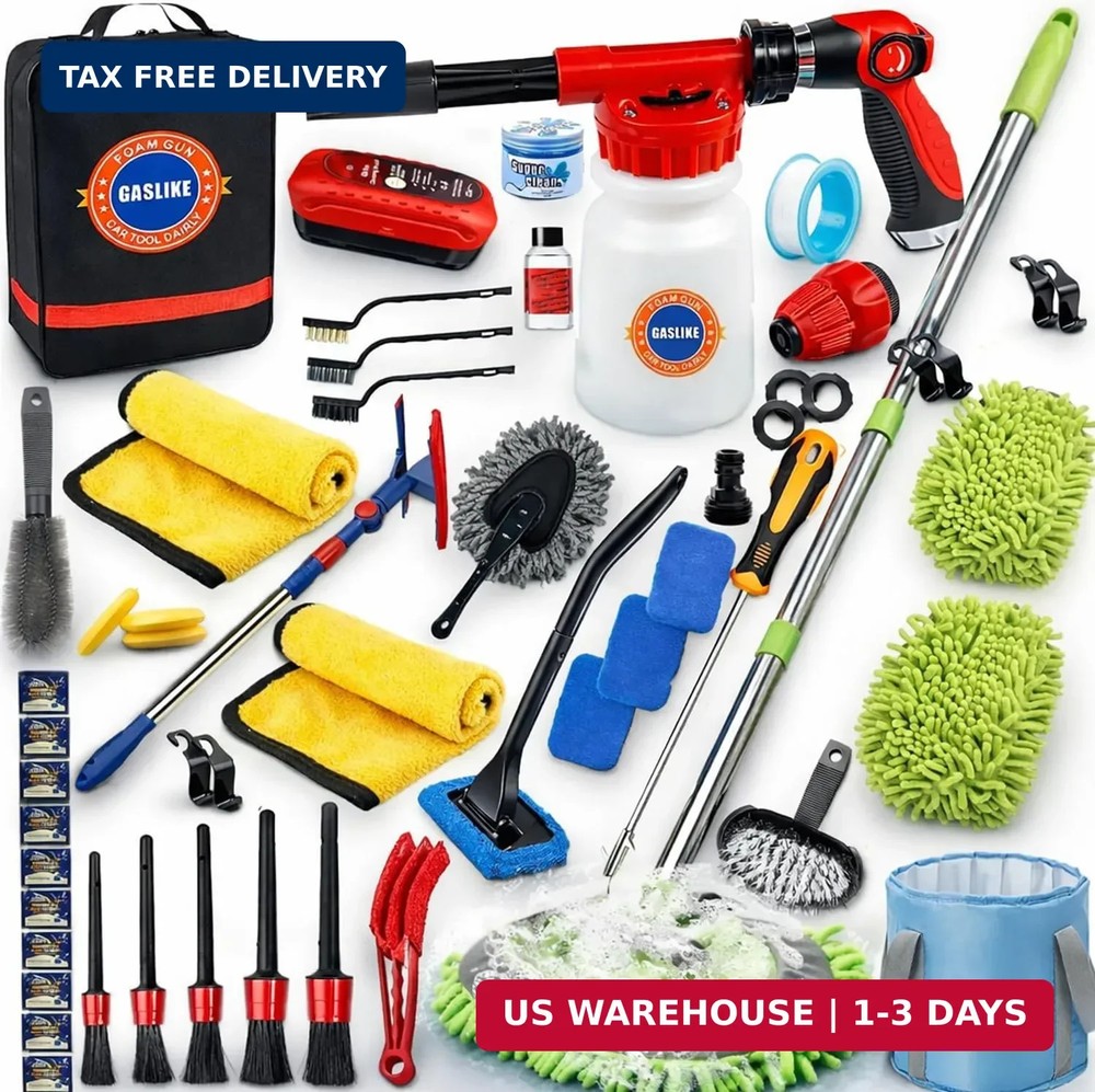 56Pcs Car Wash Cleaning Kit with Foam Gun, Car Wash Brush with Long Handle, Car