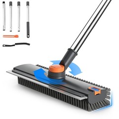 Floor Scrub Brush with Long Handle, 4 in 1 Shower Scrubber with Floor Squeege…