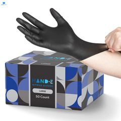 Hand-E Touch Black Nitrile Disposable Gloves Large, Large (Pack of 50),