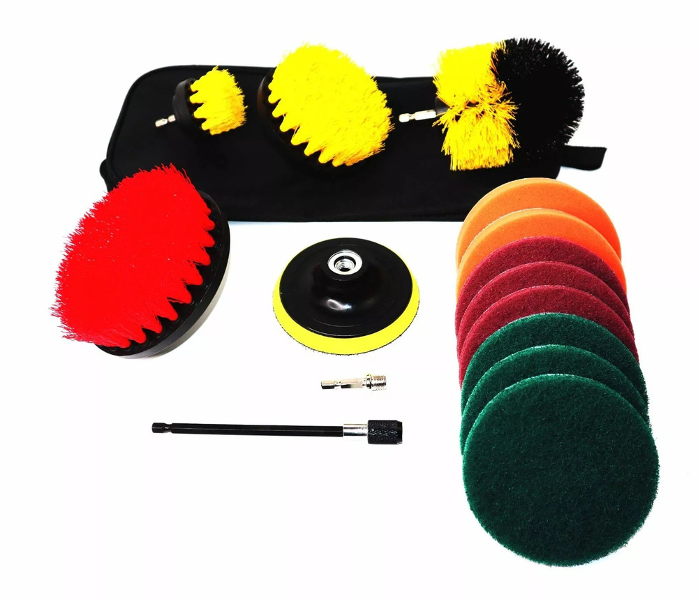 15 PCS Drill Brush Set with Drill Scour Kit, Extension and Storage Bag