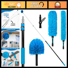 20FT High Ceiling Fan Duster with 5-12FT Extendable Pole, Reusable Cobweb & Dust