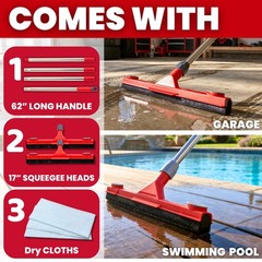 Floor Squeegee with 2 Replaceable Heads – 17” EVA Foam Blade for Uneven Surf…