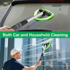 Windshield Cleaner Tool with Extendable Handle & 4 Microfiber Pads