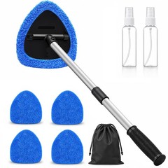 Windshield Cleaner Tool Long Reach Coral Velvet 5 Pads 2 Bottles Blue