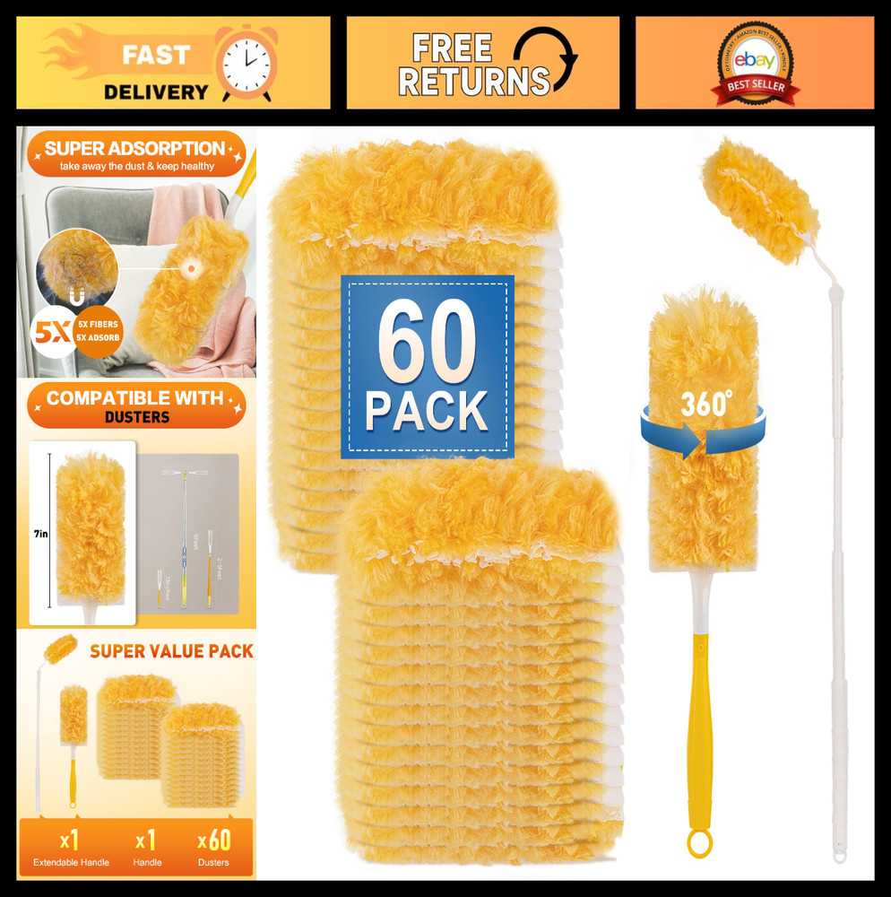 Heavy Duty Disposable Duster Refills Kit, 360° Multi-Surface Dusting Tools, 3FT