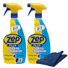 plus Glass & Mirror Foaming Cleaner 32 Oz (2 Units) and a Blue Microfiber Rag Ec