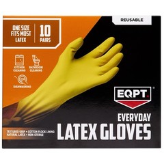 10 Pair Rubber Latex Cleaning Gloves Reusable Dishwashing One Size (EQPT)