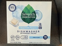 Seventh Generation Free Clear Dishwasher Detergent Packs 72 Count Sparkling C…