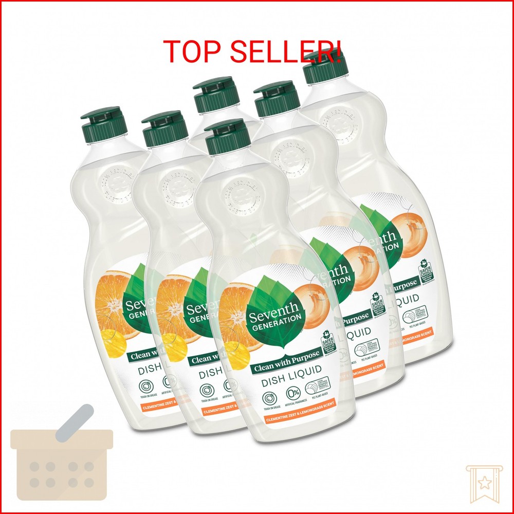 Seventh Generation Dish Liquid Soap Clementine Zest Lemongrass Pack of 6 Dishwas