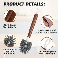 4-Pack Heavy Duty Scrub Brushes with 11″ Sapele Wood Handle – PBT Bristles & …