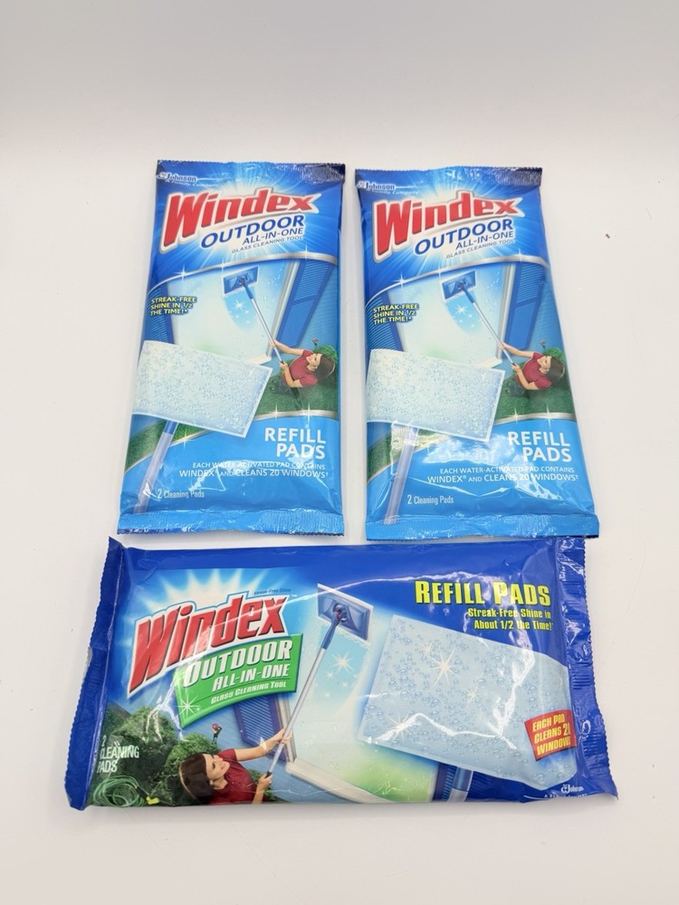 NOS Windex Outdoor All In One Glass Window Cleaning Refills 3 Packs 6 Pads Total