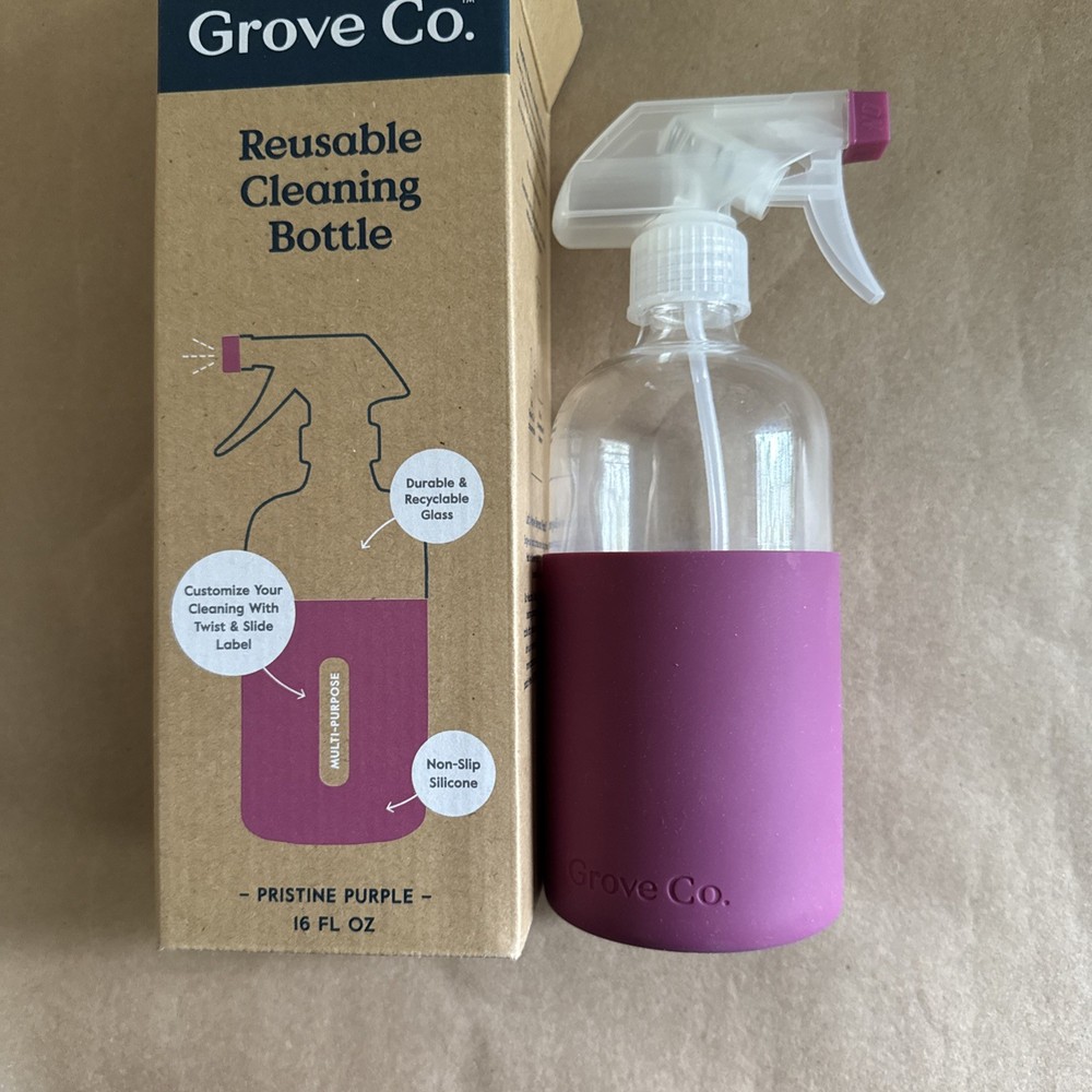 Grove Co. Glass Spray Bottle 16 Oz Purple Silicone Sleeve Multi Purpose