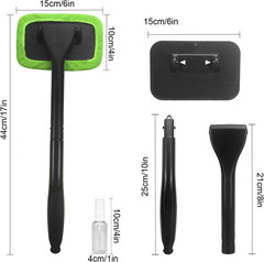 Car Windshield Cleaning Tool Extendable Handle w 4 Microfiber Pads Glass Wiper