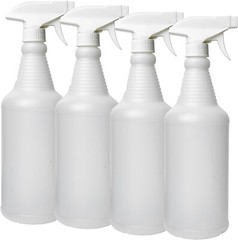 Natural Plastic Carafe Spray Bottle 4 Pack w/ White Trigger Sprayer 32oz