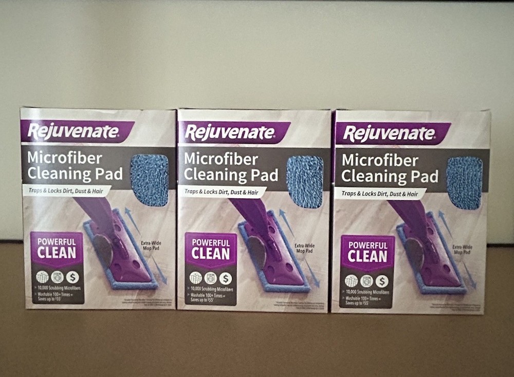 3X NEW Rejuvenate Click N Clean Microfiber Mop Cleaning Pad Refill Blue Scrub