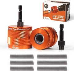 1/2″ & 3/4″ Copper Pipe Cleaner Set with 1/4″ Hex Shank + 2PC Replaceable Blades