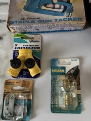 Big Lot Of House Hold Stuff 8 Items One Vintage Staple Hammer , New Bolts.