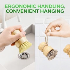 Bamboo Dish Brush Set of 3 Natural Wooden Scrubber Sisal Coconut Bristles