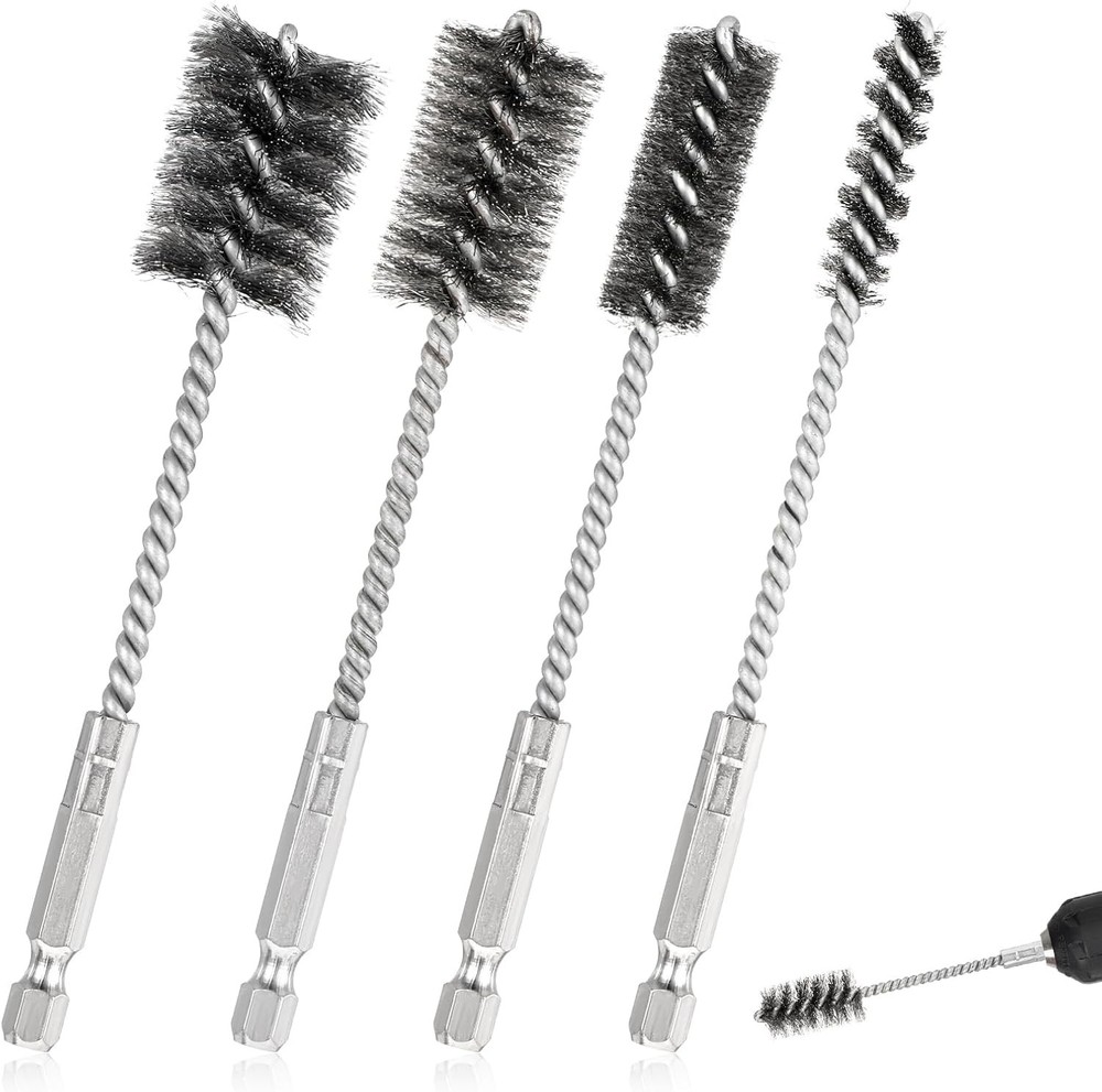 4 Pcs Stainless Steel Wire Brushes for Drill Stainless Steel Bore Brush Set 3/8′