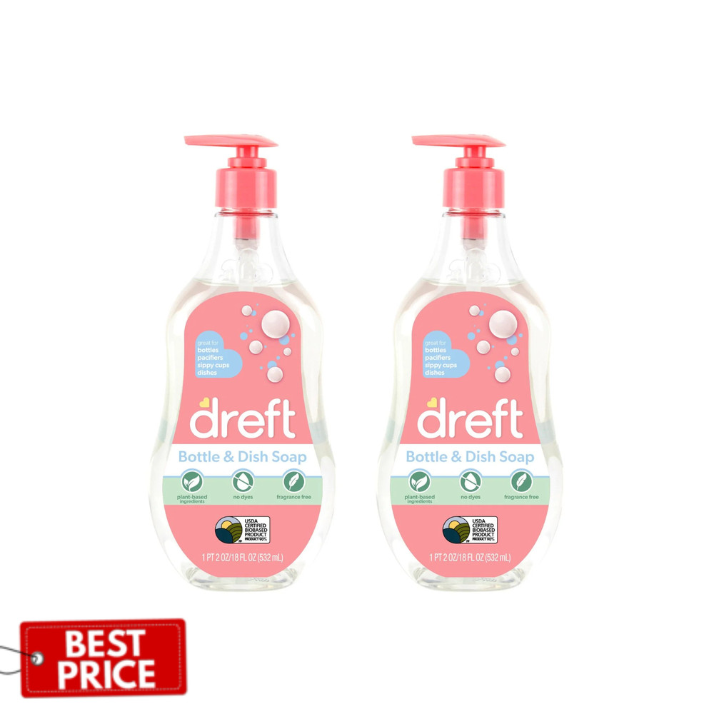 Dreft Baby Bottle Dish Soap, Fragrance-Free Liquid Detergent, 18oz ( 2 Pack)