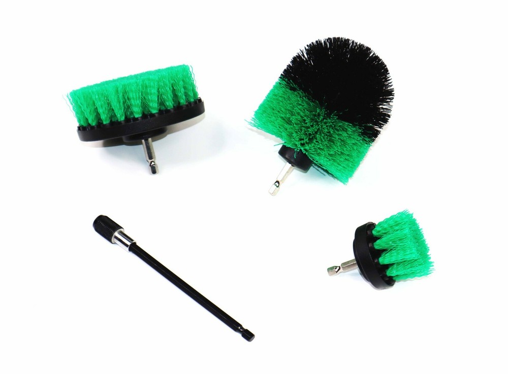 Drill Brush Set 4 Piece Green Including 6″ Extension – Free Shipping