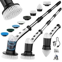Electric Spin Scrubber with 3 Speed, Adjustable Extension Handle, 8 Brush Hea…