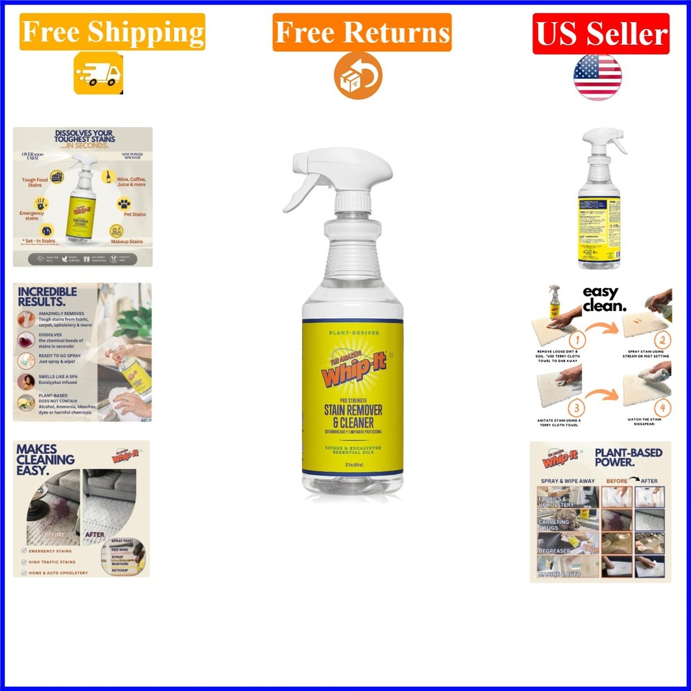 Whip It 32oz Multi-Purpose Plant-Based Stain Remover, Citrus & Eucalyptus
