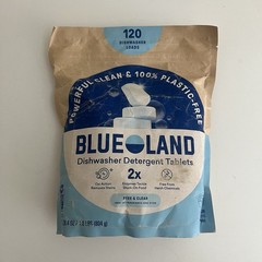 BLUELAND 100% Plastic-Free Dishwasher Detergent Tablets Free & Clear 120 Count