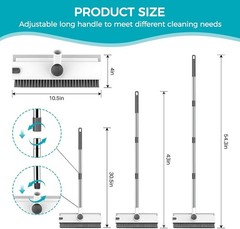 Floor Scrub Brush with 54in Adjustable Long Handle, Grey&White | 3 in 1 Floor…