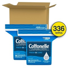 336 Count Cottonelle Adult Flushable Wipes, 2 Refill Packs – Odor Eliminating