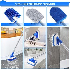 3-in-1 Tub & Tile Scrubbing Brush with 50″ Adjustable Handle & Microfiber Pads