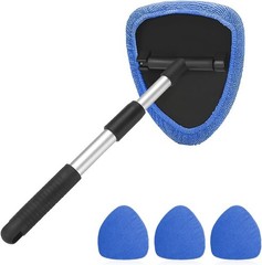 Car Window Cleaner with Extendable Long Handle and 4 Washable Reusable Microf…