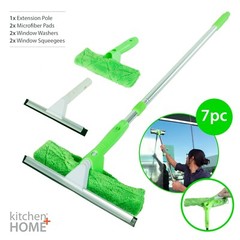 Window Cleaner Squeegee Set – 2 Scrubber Pads 2 Squeegee Wipers & Extension Pole