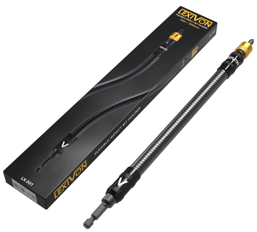 Drill Bit Holder 12-Inch Flexible Extension Quick-Release with 1/4-Inch Hex