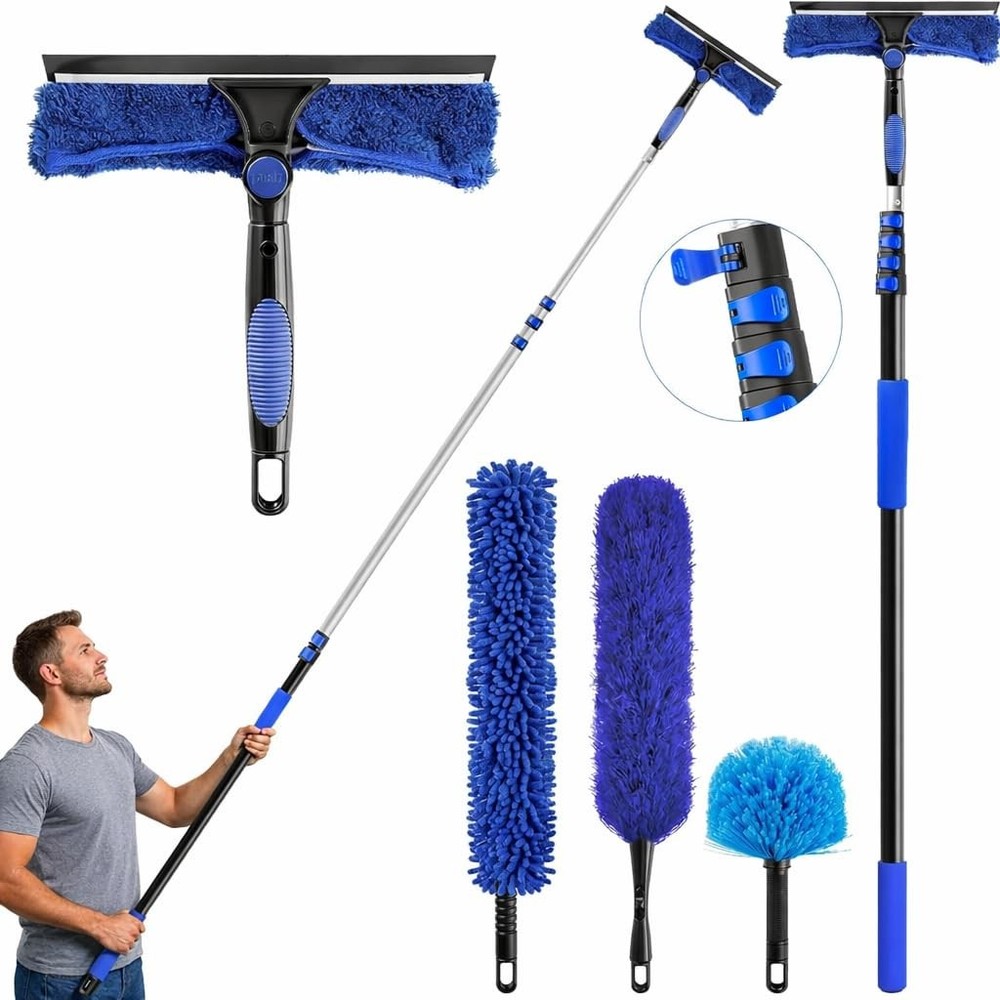 26ft High Reach Duster Kit, Aluminum 5-20ft Fan & Window Cleaner Set, Versati…
