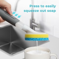 Soap Dispenser Dish Scrubber Brush for Dishes Pots Pans with 3 Replacement Heads