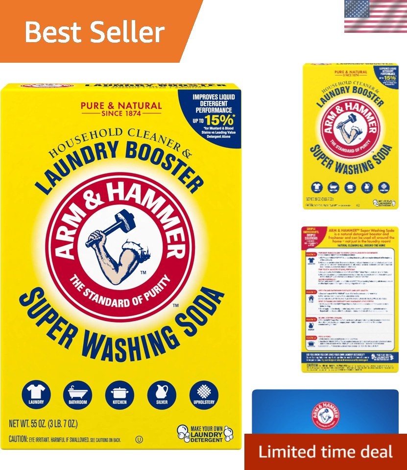 Super Washing Soda Cleaner & Laundry Booster – 55 oz, Fragrance-Free & Natural