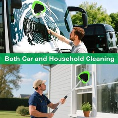 Portable Windshield Cleaner Tool with Extended Long Handle & 4 Microfiber Pads