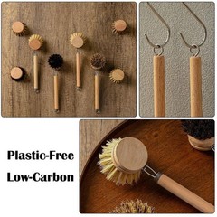 Bamboo Dish Brush with Handle, 1 Sturdy Wooden Handle with 3 Natural Bristle …