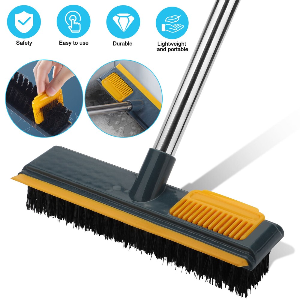 2 In 1 Long Handle Cleaning Tile Brush Floor Scrubber Broom with Stiff Bristles