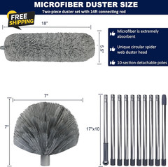 20Ft High Reach Cobweb Duster Kit Extension Pole Ceiling Fan Feather Duster Set