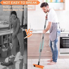2 in 1 Floor Brush Scrubber with Long Handle Telescopic 3 Poles 61.8” Grout