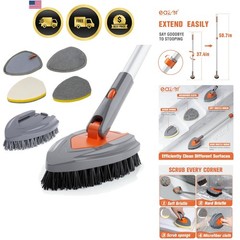 4-in-1 Long-Handled Tub Scrubber-Versatile Bathroom Cleaning Brush with Showe…