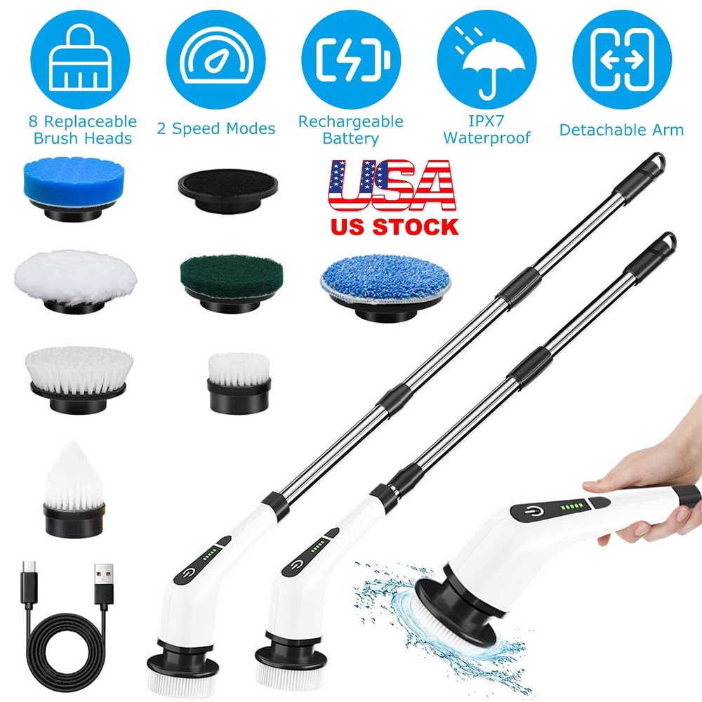 Electric Spin Scrubber Cordless Telescopic Bathroom Cleaning Brush Rechargeable