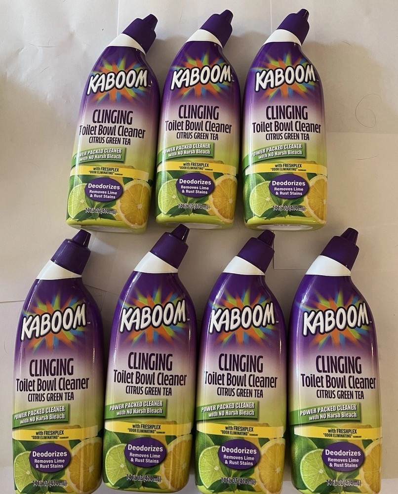 Lot of 7 KABOOM Clinging Toilet Bowl Cleaner Citrus Green Tea 14 Fl.Oz