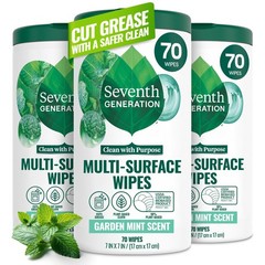 Seventh Generation Multi-Surface Wipes, 70 Count, Pack of 3, Garden Mint, Plant-